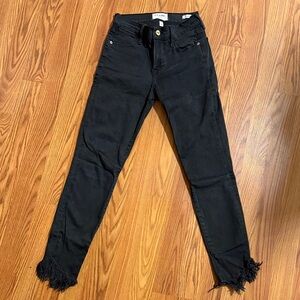 Frame Denim Black Frayed Hem Skinny Jeans